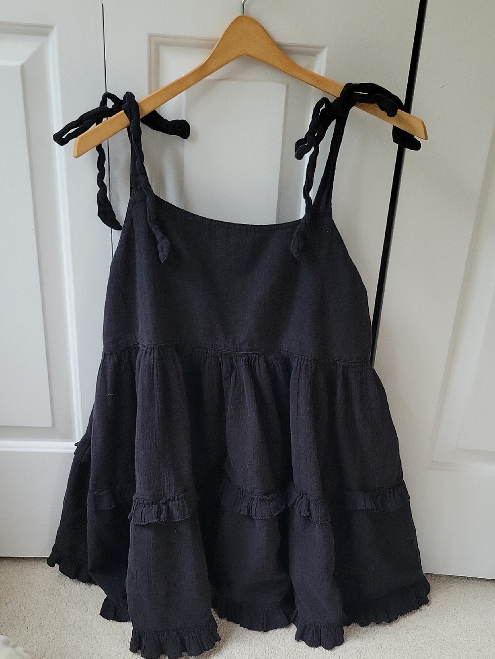 aerie Black Tiered Tie-Shoulder Sundress/Swim Cover Up
